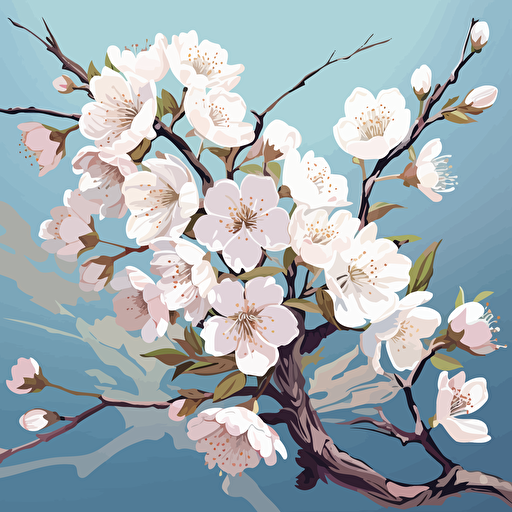 vector art, white japanese cherry blossom, 2D