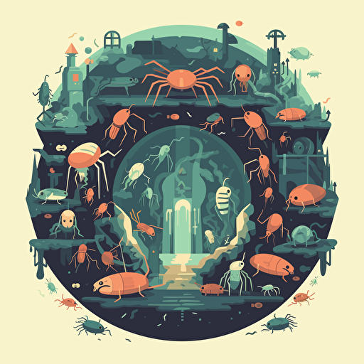 vector illustration. flat design. A massive, underground hive system filled with all manner of insects and other creepy-crawlies.