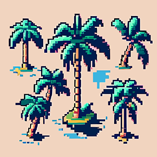 palm tree sprites, vector, pixelart