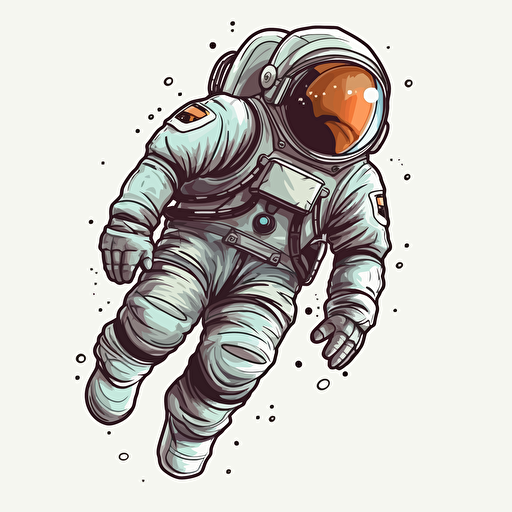 An astronaut flies into space, sticker, cartoon, white background, smooth, vector