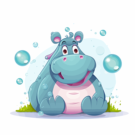 hippo, bubbles, detailed, cartoon style, 2d clipart vector, creative and imaginative, hd, white background