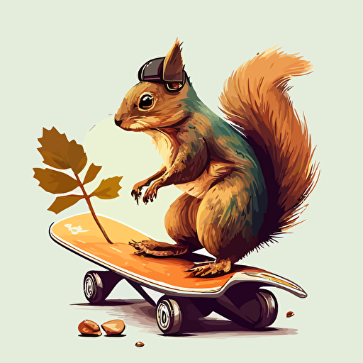 vector art illustration of a squirrel riding a skateboard