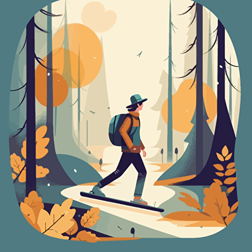 A young man skater walking through the forest, flat illustration, illustration vector, vector illustration