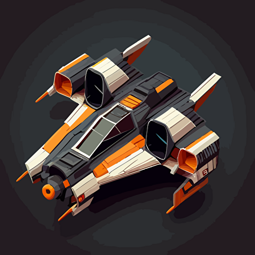 space ship from the Star Wars universe, top down, isometric, orange and grey, black background, minimalistic, vector