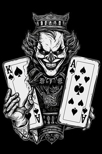 joker playing card, whole body, black and white, logo, simple vector