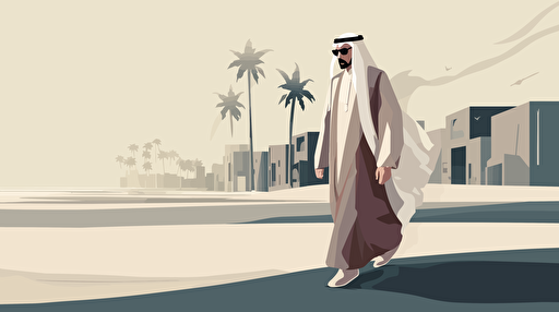 Qatari Man walking, muted colors, vector style illustration 2D