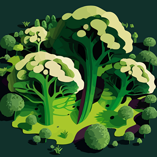 a forest made of broccoli, stylized, seen from above, vector art