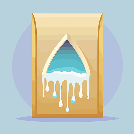 A cartoon image of a white envelope in the center of the frame. On this envelope, icicles are hanging off the envelope as if its cold. flat style illustration for business ideas, flat design vector, industrial, light color pallet using a limited color pallet, high resolution, engineering/ construction and design, colored cartoon style, light indigo and light gold, cad( computer aided design) , white background