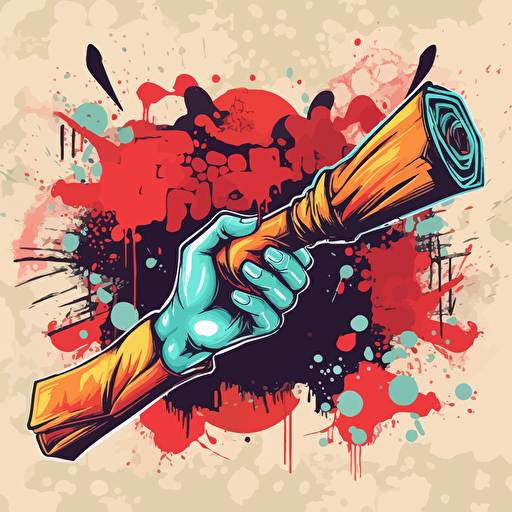 a vector image of a hand holding up a diploma, graffiti style