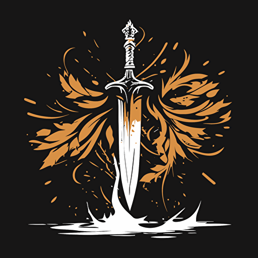 Sword in motion, symbolic, simple, iconic, vector illustration