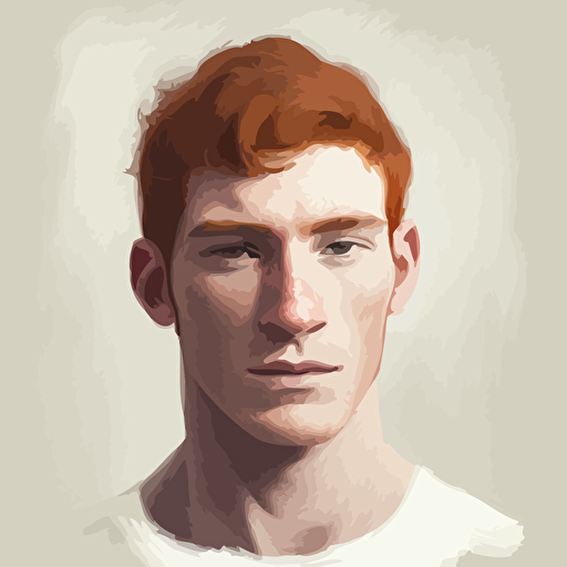 Young man, brown eyes, tapered auburn hair, no other distinctive features, focused stoic demeanor, meditation, headshot, muted colors, simplistic, vectorized, pencil sketch