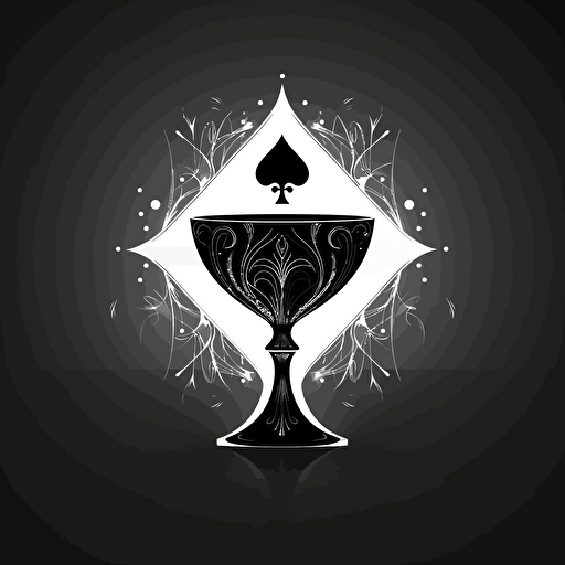 minimal vectorial artwork, chalice shaped in an ace of spades, poker card design, minimal, vectorial art, black and white, regal and decisive atmosphere, wine related