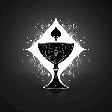 minimal vectorial artwork, chalice shaped in an ace of spades, poker card design, minimal, vectorial art, black and white, regal and decisive atmosphere, wine related