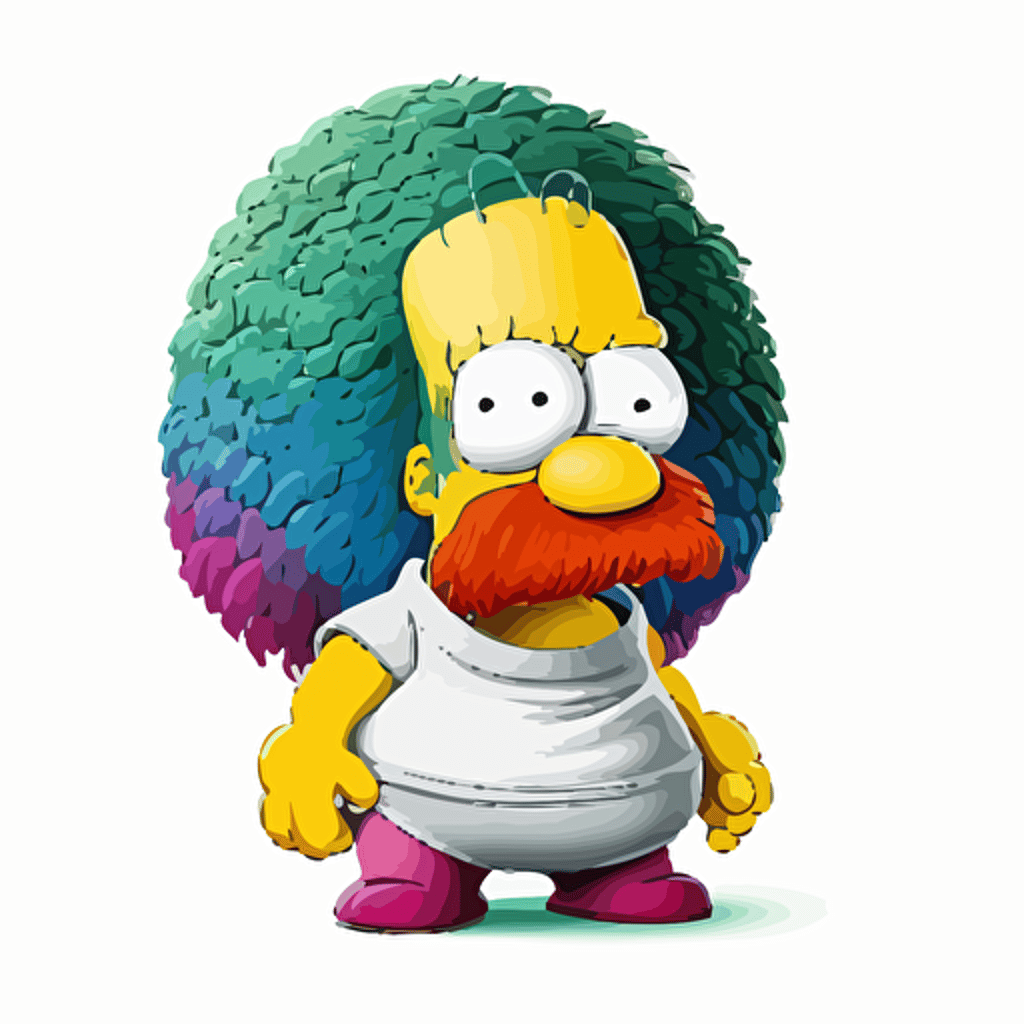 A saturated colorfull baby fur homer simpson, goofy looking, smiling, white background, vector art , pixar style