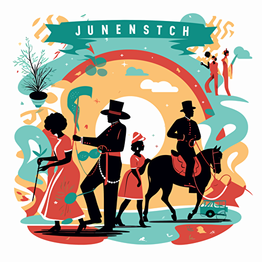 vector illustration of Juneteenth 1865 in Texas, black peoples celebration, in vivid colors