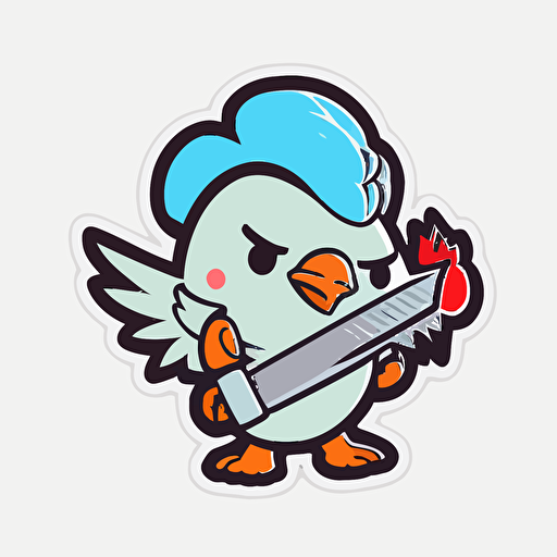 chicken holding knife, looney toon, Sticker, kawaii, contour, vector, white background