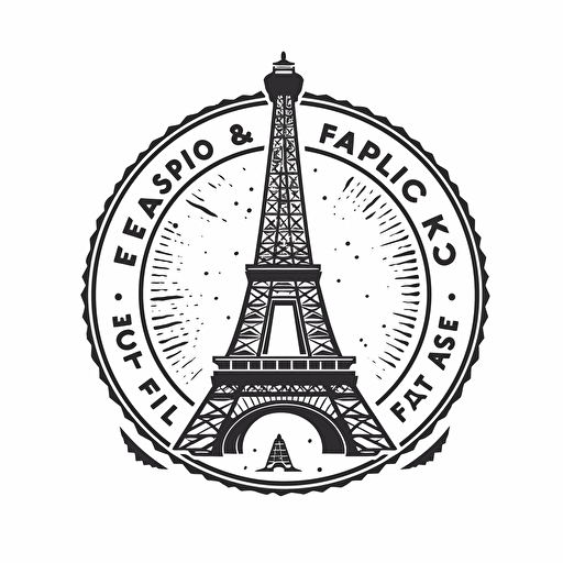 a minimalistic logo for French Stamps Co, combining a stylized Eiffel Tower and a stamp, flat vector