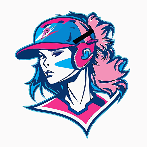 a mascot logo for a girls softball team, using blue and pink, simple, vector