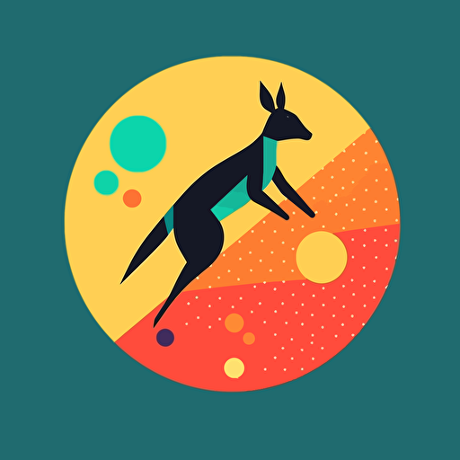 Kangaroo, Jumping on a Trampoline, Playful, Geometric Shapes, Bright Colors, Comic vector illustration style, flat design, minimalist logo, minimalist icon, flat icon, adobe illustrator, cute, Simple