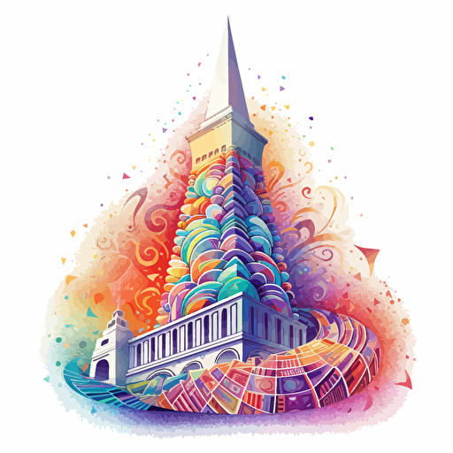 16 colors, colorful vector art, san francisco transamerica pyramid in a galaxy, swirl patterns, white background