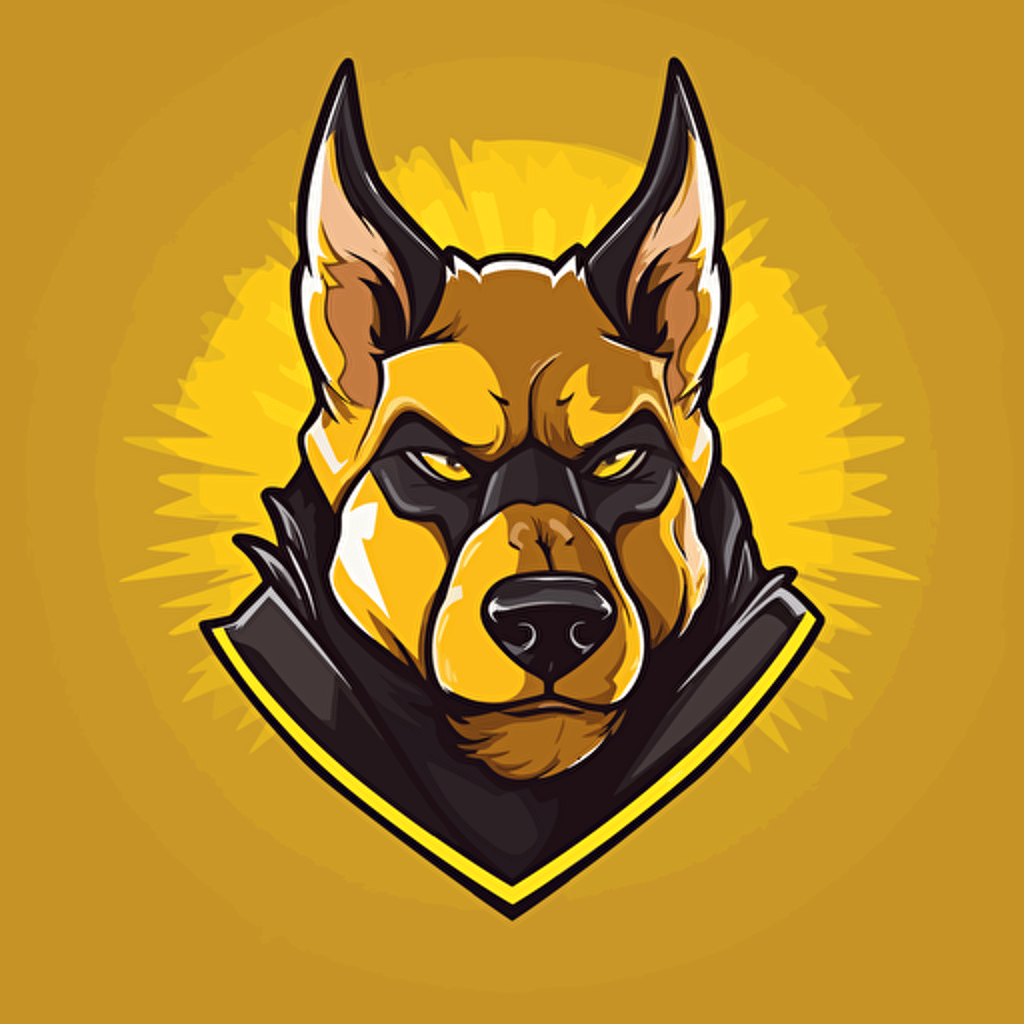vector logo yellow dog, ears up, like warrior