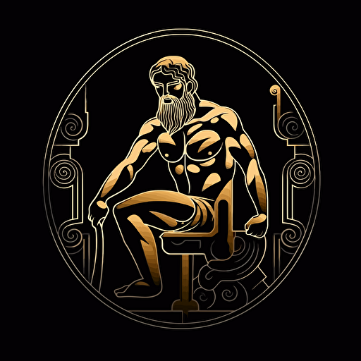 Hephaestus forging, minimalistic, art deco, vector, on a black background