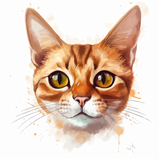 White background, color Pencil sketch by Leng Junm, head, big eyes, vector of a cute happy,Abyssinian::2, cat::2, smile,