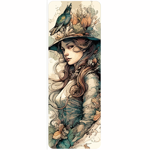 bookmark, victorian lady, white vector background, in style of esao andrews