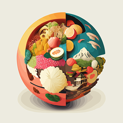 sphere covered in taiwanese food, vector art, colorful