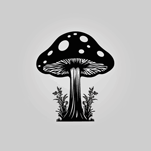 mushroom logo, luxurious, simple vector, stencil silhouette, black and white, high quality Adobe illustrator