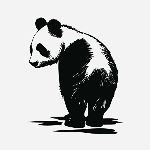 a panda from behind black and white logo simple vector stencil