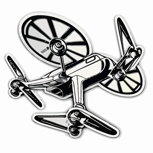 sticker, four propeller drone flying, contour, vector, white background