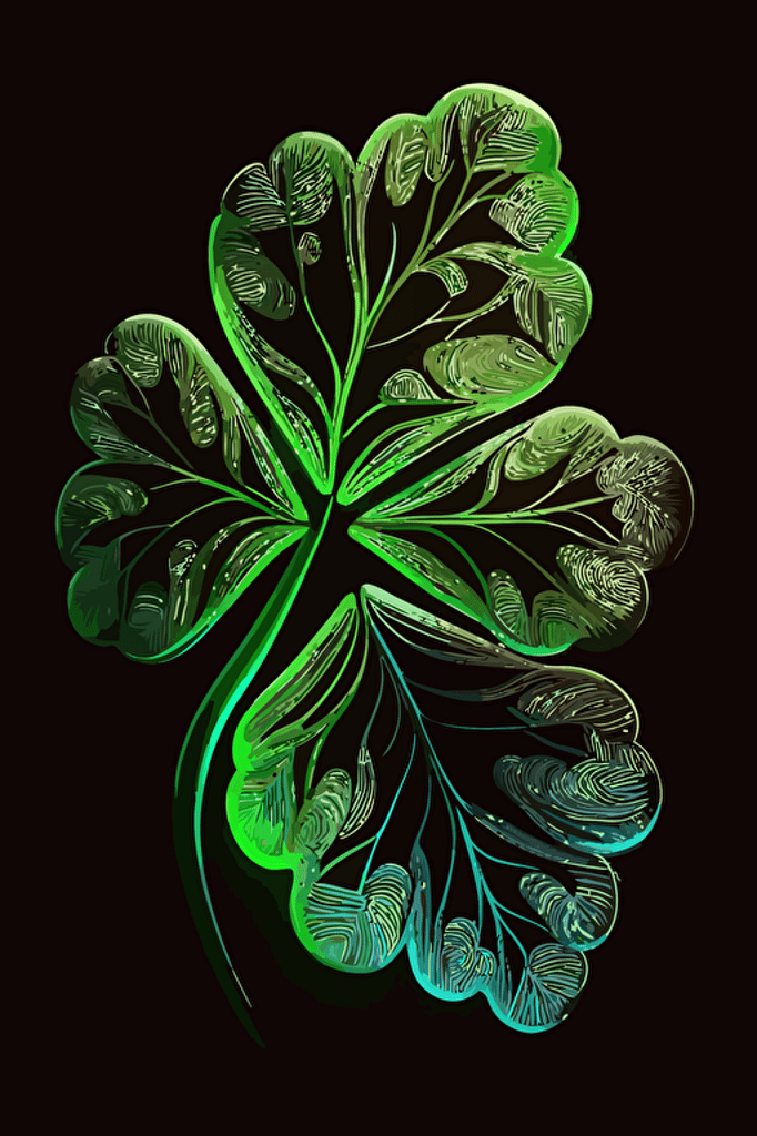 Neon 3 leaf clover small, vector image, black background, HD,