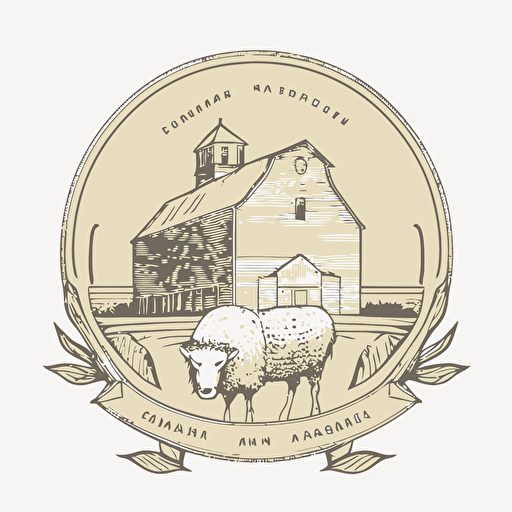 line drawing coat of arms, minimalistic, iowa barn, corn, sheep, Vector
