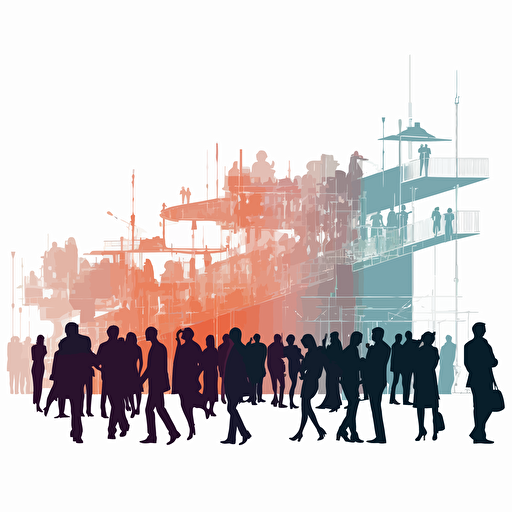 2d flat abstract vector of people silhouettes architectural sketch