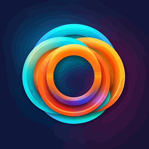concept art of minimialistic circular vector logo with 3 rotating rings within, bright with slight bluetint, soothing background.