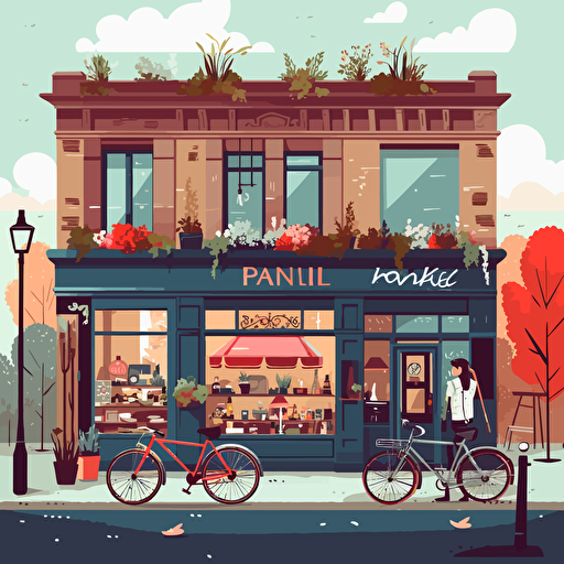Artsy flat vector illustration of a cafe called "pinaille cafe"