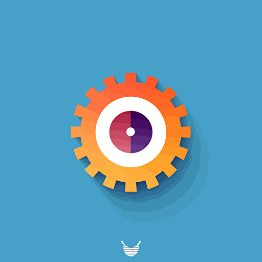 flat vector logo of circle, gradient, gear centered in fence, simple minimal, by Ivan Chermayeff