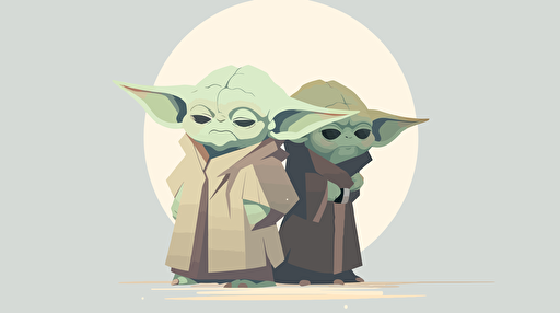 flat vector art, twin Jedi, green and yellow colors, brother and sister