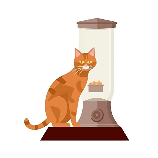 automatic feeder for animals, with a cat, on a white background, vector, high quality,