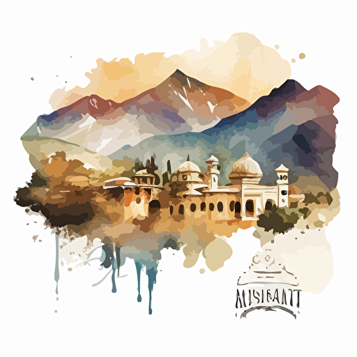 vector water colour illustration with uttarakhand sky line and culture