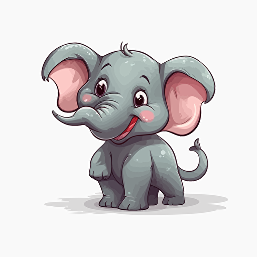 cute elephant, detailed, cartoon style, 2d clipart vector, creative and imaginative, hd, white background