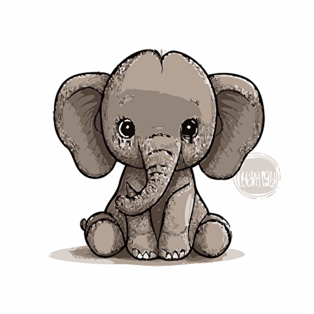 supper cute baby elephant sitting, cartoon style ,white bg, vector