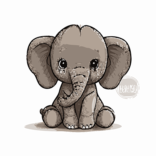 supper cute baby elephant sitting, cartoon style ,white bg, vector