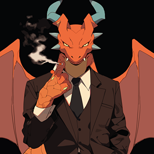 charizard wearing a suit, smoking a cigar, vector art, 2d