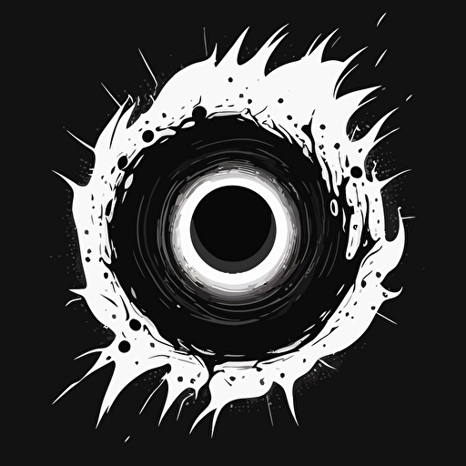 flat vector logo design of a black hole, black and white