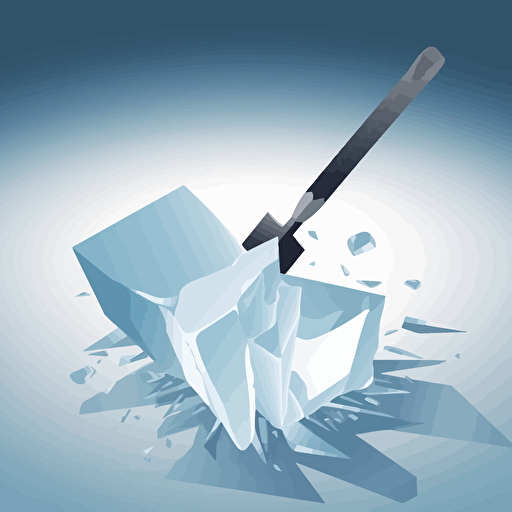 Ice Breaker on block of ice swinging an ice pick, like a knife, into the Ice which resulting in cracks originating from the strike point vector illustration