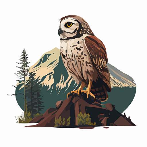 flat vector art of owl on mount hood