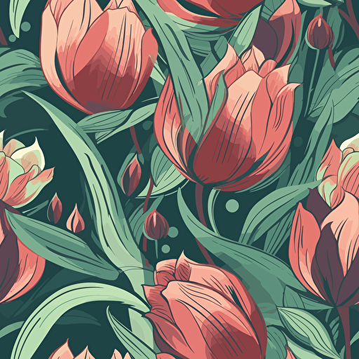 close up tulip, floral pattern, vector style