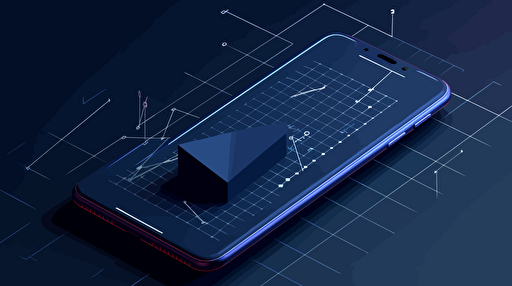 ruler and mobile phone on a grid, minimalist, vector art, oragami art, dark blue background